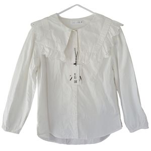 ZARA white bib blouse cotton eyelet pilgrim peasant long sleeve youth size 12